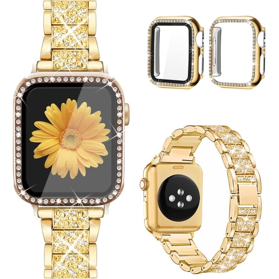 Bling Strap + Case for Apple Watch Series 10/9/8/7/6/5/4/3/2/1/SE Band Jewelry Iwatch 44 45mm 46 49mm Metal Wristband