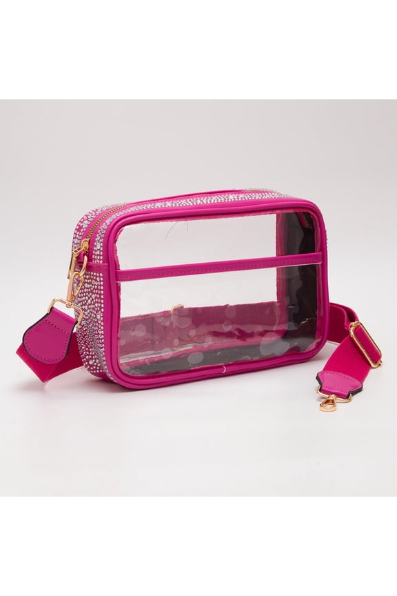 Bling Studded Faux Leather Transparent Rectangle Crossbody Bag