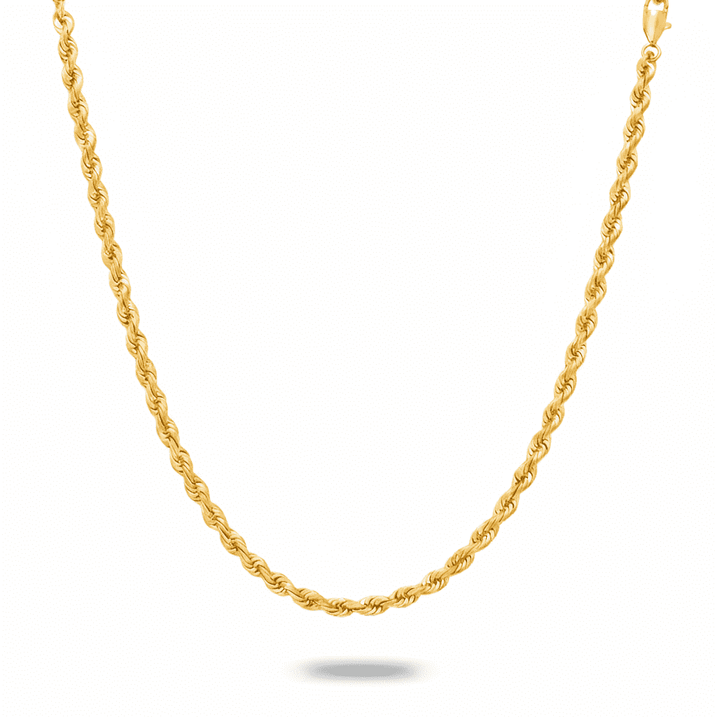 Bling Trax 14K Gold Filled Rope Chain Necklace, Cadena de Oro 2.7mm Diamond Cut Gold Chain for Men and Women, 24 Inch
