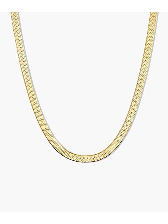 14K Gold Plated Herringbone Chain Necklace – Flat Snake Chain, 5mm & 8mm Widths, 16/18/20 inch Lengths