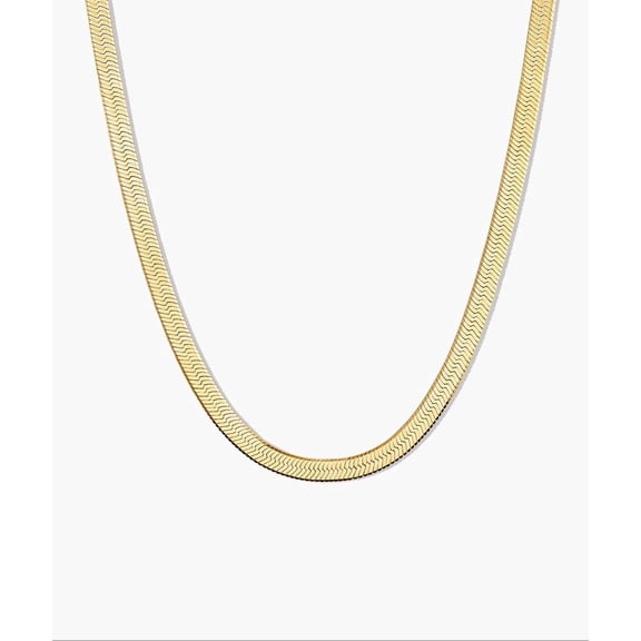Bling Trax 14K Gold Plated Herringbone Chain Necklace – Flat Snake Chain, 5mm & 8mm Widths, 16/18/20 inch Lengths