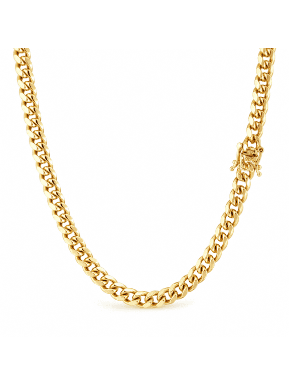 14K Gold Plated Miami Cuban Link Necklace Chain Hidden Lock, Men & Women Hip Hop Jewelry, Luxury Finish