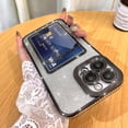 thumbnail image 1 of Bling Wallet for iPhone 12 Pro Max Case Plating, Glitter Gradient Card Holder Camera Protection Luxury Cover + 1* Screen Protector, Card Slot Case Elegant Phone Case -Black, 1 of 12