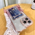 thumbnail image 1 of Bling Wallet for iPhone 12 Pro Max Case Plating, Glitter Gradient Card Holder Camera Protection Luxury Cover + 1* Screen Protector, Card Slot Case Elegant Phone Case -Pink, 1 of 10