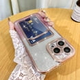 thumbnail image 1 of Bling Wallet for iPhone 13 Pro Max Case Plating, Glitter Gradient Card Holder Camera Protection Luxury Cover + 1* Screen Protector, Card Slot Case Elegant Phone Case -Pink, 1 of 10