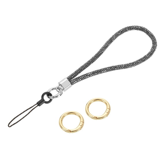 Bling Wristlet Lanyard, 5.3" Rhinestone Keychain Strap, Gray
