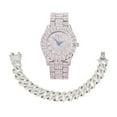 thumbnail image 1 of Bling'ed Out Mens Silver Watch on Blast w/Zig Zag Bling'ed Out Bracelet Set - New Cuban Z Links w/3 Row Diamonds on Each Side - ST102Series (ST10327 Silver w/Bracelet), 1 of 3