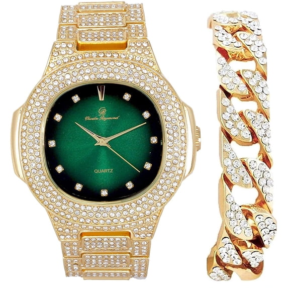Bling-ed Out Cuban Bracelet with Oblong Iced Look Hip Hop Watch - ST10235 DX CB