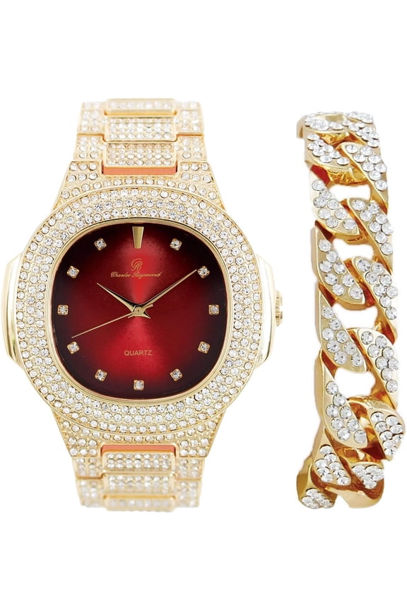 Bling-ed Out Cuban Bracelet with Oblong Iced Look Hip Hop Watch - ST10235 DX CB