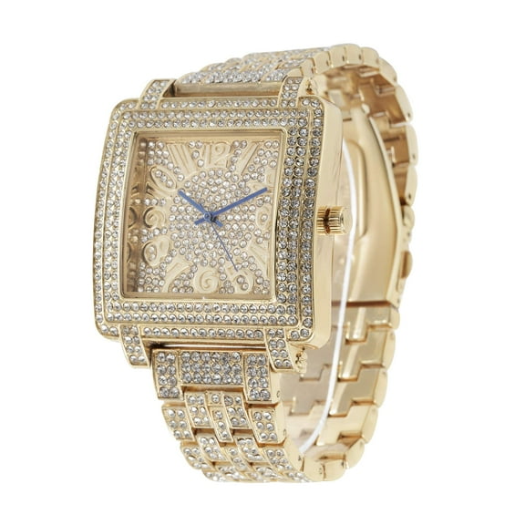 Bling-ed Out Mens Gold Hip Hop Roman Numeral Dial Watch (Gold - ST10246)