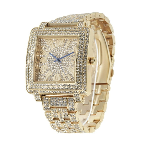 Bling-ed Out Mens Gold Hip Hop Roman Numeral Dial Watch (Gold - ST10246)