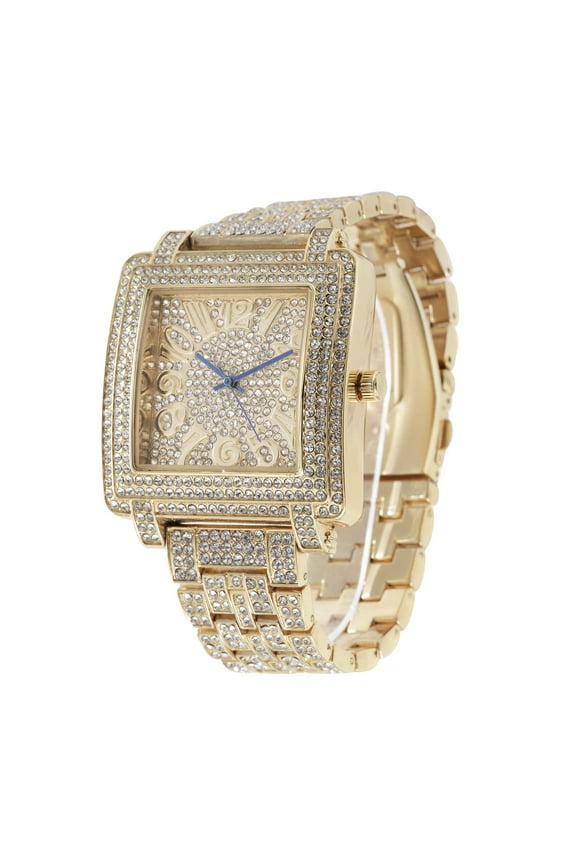 Bling-ed Out Mens Gold Hip Hop Roman Numeral Dial Watch (Gold - ST10246)