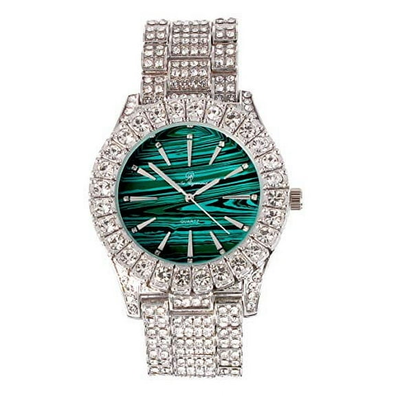 Bling'ed Out Money Moves with This Rollie Look - Unique Marbleized Abstract Design Color Dial - Men's Watch - ST10327 RN (ST10236 Marble Green Silver)