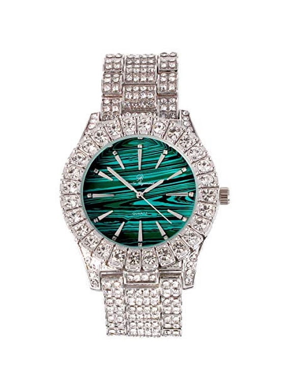 Bling'ed Out Money Moves with This Rollie Look - Unique Marbleized Abstract Design Color Dial - Men's Watch - ST10327 RN (ST10236 Marble Green Silver)