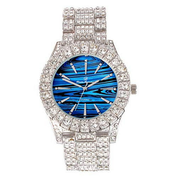 Bling'ed Out Money Moves with This Rollie Look - Unique Marbleized Abstract Design Color Dial - Men's Watch - ST10327 RN (ST10236 Marble Blue Silver)