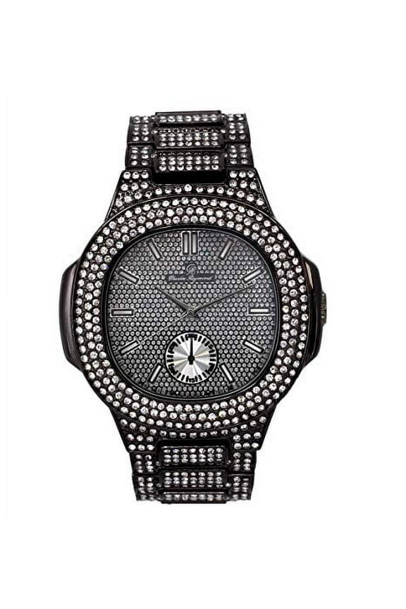 Bling-ed Out Oblong Metal Mens Color on Blast Watch - 8475Color (Black Panther Clear Stones)