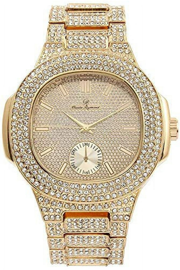 Bling-ed Out Oblong Metal Mens Color on Blast Watch - 8475Color (Gold)