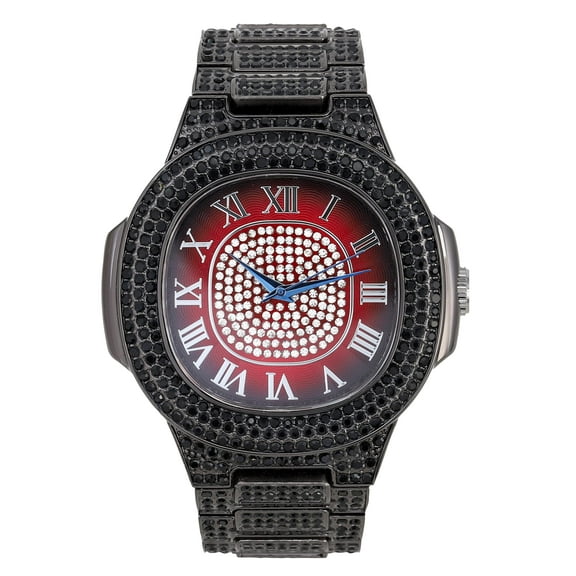 Bling-ed Out Oblong Metal Mens Color on Blast Watch - 8475Color (ST10235 Red Bottoms SD)