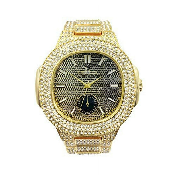 Bling-ed Out Oblong Metal Mens Color on Blast Watch - 8475Color (Twilight Black)