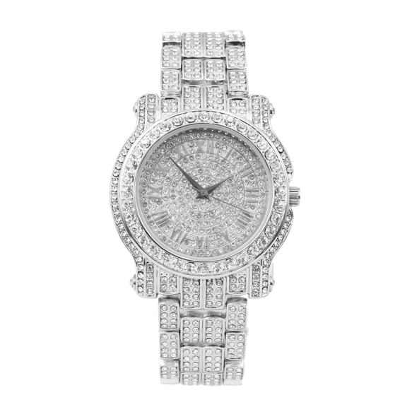 Bling-ed Out Ultimate Gold Hip Hop Royalty Mens Watch w/Easy Reader Roman Numeral Bright Colored Dial - L0504 RN - SILVER