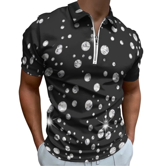 Bling with Diamond Men Zipper T-shirt Summer Casual Short Sleeve T-shirt Top
