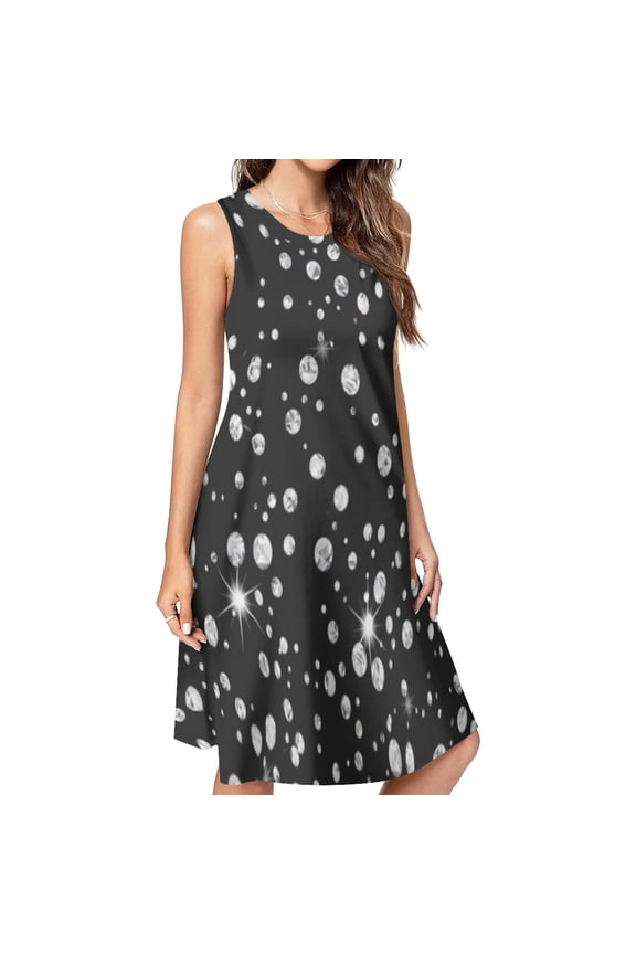 Bling with Diamond Spring Summer Dresses for Women Fashion T-shirt Dress Casual Sleeveless Loose Sundress with Pockets