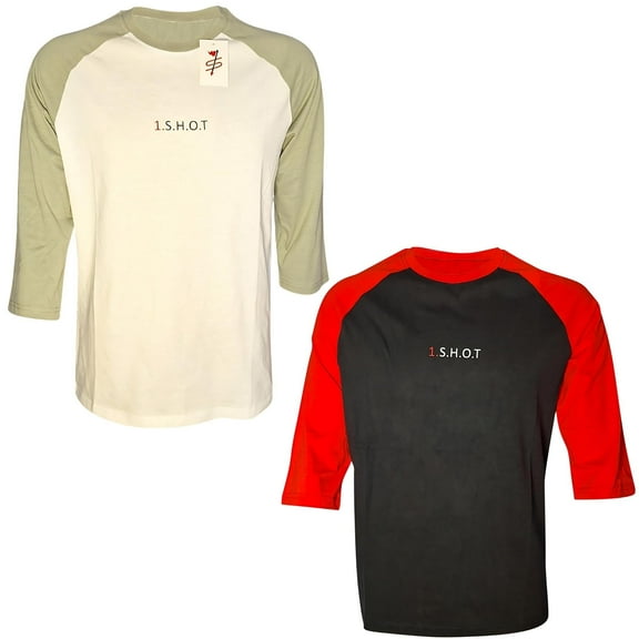 BlingShot Men's Raglan 3/4 Sleeve T Shirt - Cotton Mens Shirt - Long Sleeve Shirt - Casual Mens Clothing (5 Pack) - Light Green-Red- XL