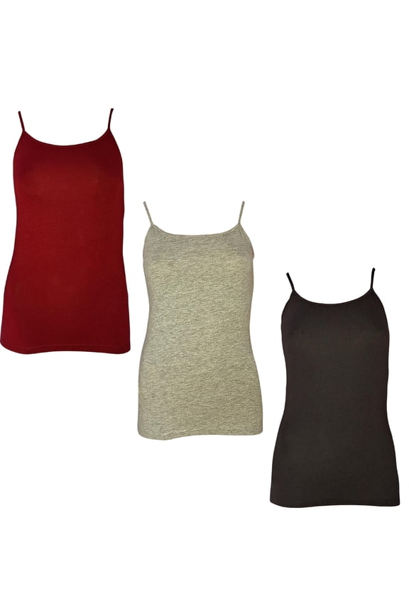 Essential Layering Top, Slim Fit, Lace Neckline, Spaghetti Straps Tank Tops, 3 Pack (Women's)