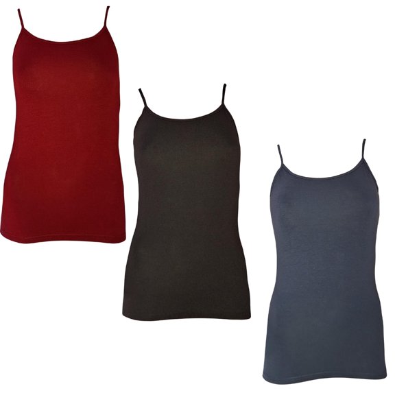 BLING SHOT Slim Fit Spaghetti Straps Tank Tops, 3 Pack, Women's