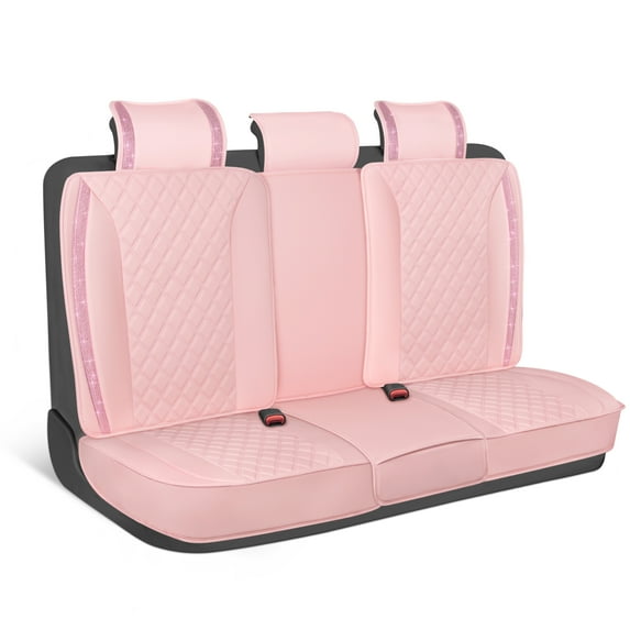 BlingStitch™ Car Seat Covers for Rear Seats - Luxurious Pink Vegan Leather Bench Seat Covers for Cars with Clear Bling Crystals, Premium Automotive Seat Covers for SUV, Trucks, Car Bling Luxury
