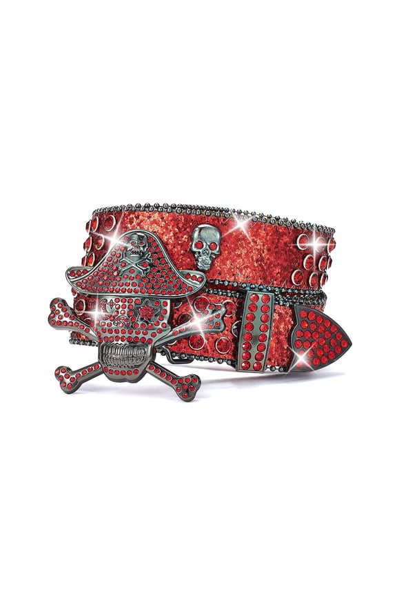 Blingbling Skull Buckle Belt for Adult Rhinestones Studded Belt Pants Belt Street Dancing Club Belt Eye Catching