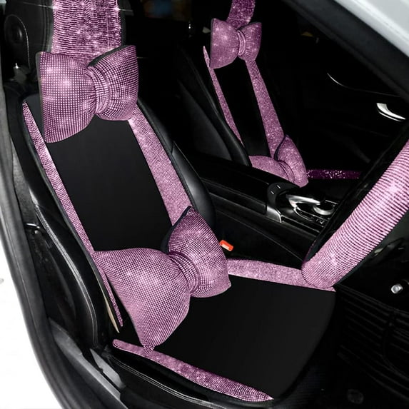 Blingbling Universal Fit Diamond Car Seat Covers, Colorful Rhinstone Front + Rear with 4 Pillow All Set Seat Covers (Pink)
