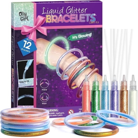 Piano Potato Glow in The Dark Liquid Glitter Bracelet Maker Kit, DIY Jewelry Craft Set for Girls Kids Ages 6-12, Makes 12 Bracelets