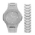 thumbnail image 1 of Blinged Out Oblong Case Metal Mens Watch w/Matching Blinged Out Bracelet Set - 8475BM (Baguette Silver 8967), 1 of 7