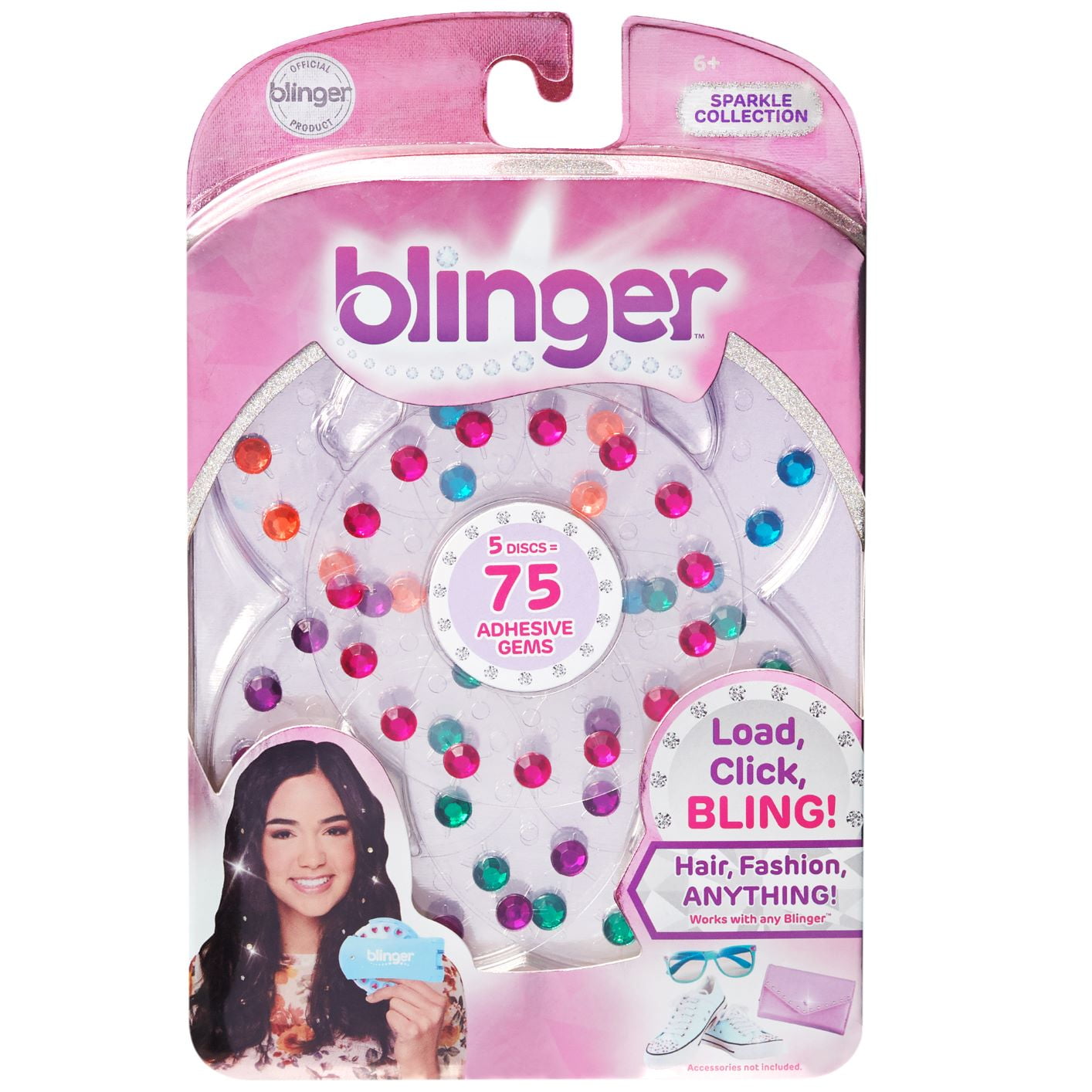 blinger Glimmer Refill Pack | 5 Discs - 75 Precision-Cut Glass Crystals |  Bedazzling Hair Gems | Hair-Safe Adhesive – Bling In Brush Out | Works with