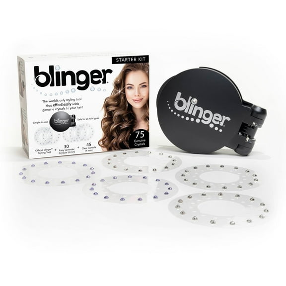 blinger Women Starter Kit | Hair-Safe Gem Stamper Styling Tool + 75 Bedazzling Glass Crystals