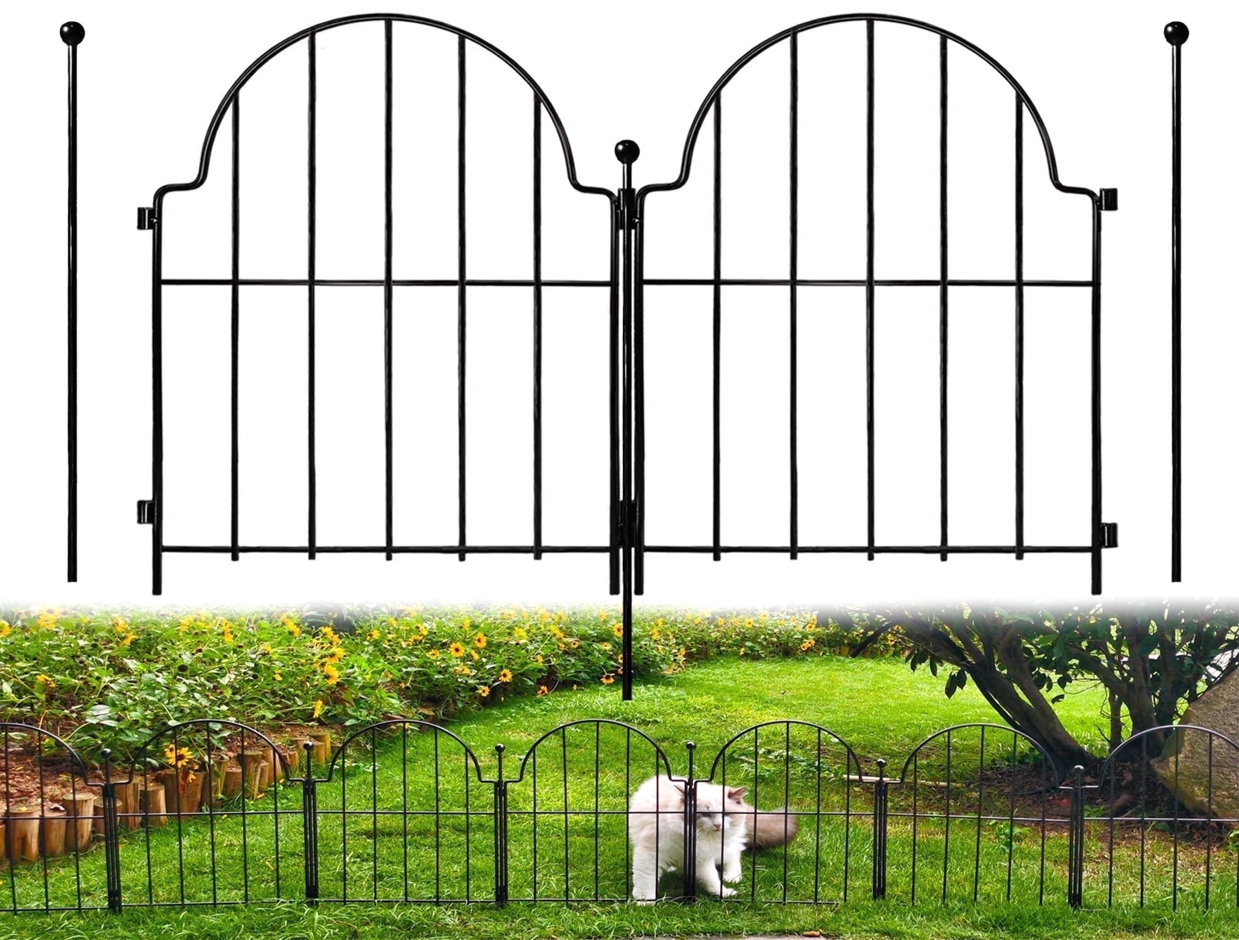 Blingluck Decorative Garden Fence, 25 pack Rustproof Metal No Dig Garden Fencing Border, Total 17 in(H) x 27.5 ft(L), Animal Barrier for Yard, Arched