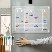 Blingpaing Magnetic Acrylic Calendar for Fridge, Calendar Planner Board for Refrigerator, Clear Dry Erase Board Include 8 Makers and Clean Cloth