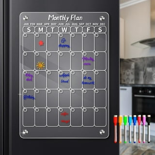 Ploutorich Magnetic Wet Wipe Calendar Board for Refrigerator, Acrylic Clear Magnetic Calendar Board for Fridge, Reusable Calendar with Markers Cloth