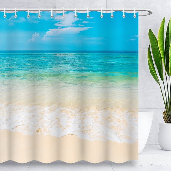 Blingpainting Beach Shower Curtain, Tropical Ocean Shower Curtains,Blue Nature Seaside Waterproof Fabric Bathroom Curtains, 72 x 72 Inches