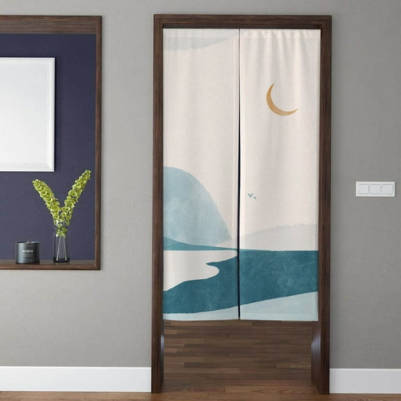 Blingpainting Bohemia Art Noren Door Curtain Minimalism Vintage Moon Mountains Landscape Doorway Curtain for Kitchen Partition Bedroom Door Privacy Decor