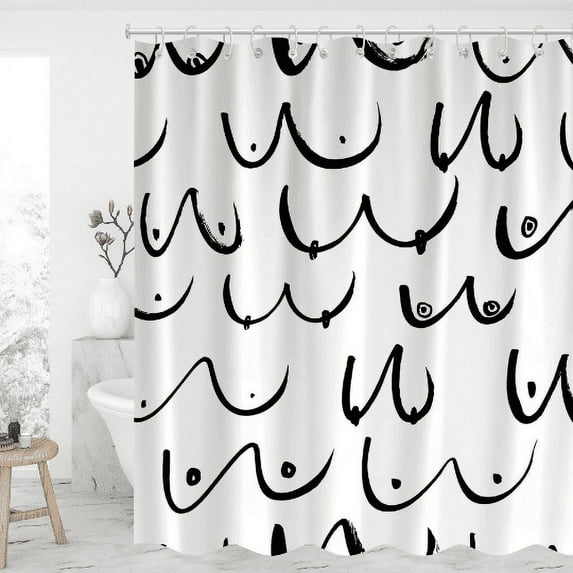 Blingpainting Boobs Shower Curtain Waterproof Polyester Fabric Bathroom Curtains Black and White Shower Curtains with 12 Hooks-Cool Shower Curtains