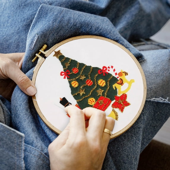 Blingpainting Embroidery Starter Kit with Pattern and Instructions, DIY Beginner Starter Stitch Kit Adult Craft Christmas Cross Stitch Kits for Decor Gift
