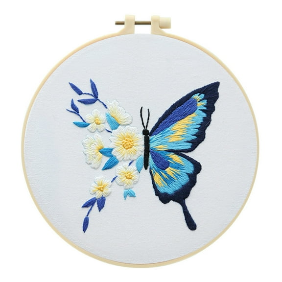 Blingpainting Embroidery Starters Kit with Butterfly Pattern for Beginners, Cross Stitch Kits, Embroidery Hoops,Needles and Color Threads,Needlepoint Kit for Adults&Kids