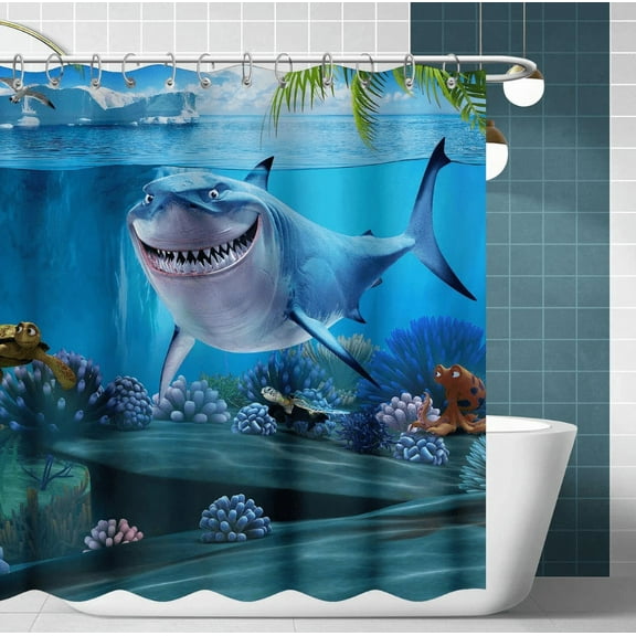 Blingpainting Funny Shark Shower Curtain, Under The Sea Shower Curtain,Sea Bathroom Decoration,Ocean Theme Bathroom Ideas,Gift For Shark Lovers
