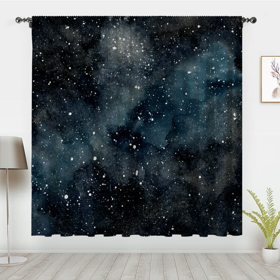 Blingpainting Galaxy Nebula Window Curtain Universe Starry Star Sky Drapes Blue Gray Space and Deep Space Window Treatments Blackout Curtains for Bedroom