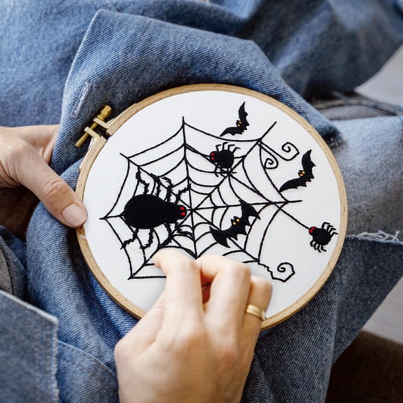 Blingpainting Halloween Beginner Embroidery Kit with Patterns Instructions, Embroidery Pack for Starter Adults Kids Including Hoops Needles Color Threads