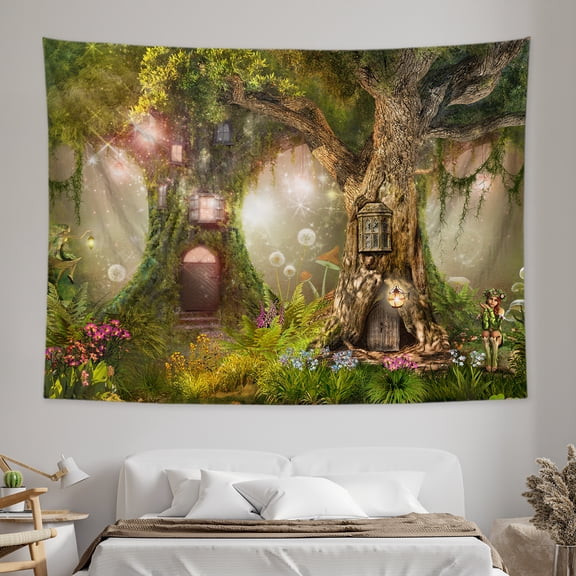 Blingpainting Tapestry Green Tree of Life Hippie Forest Nature Picnic Tapestries Bedroom Decor (60x50 Inch)