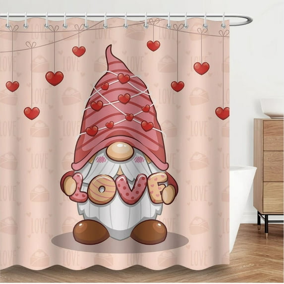 Blingpainting Valentines Shower Curtain,Gnome Shower Curtain,Bathroom Decor With Hooks,Valentine's Day Home Decor,Valentines Day Idea Gift For Her