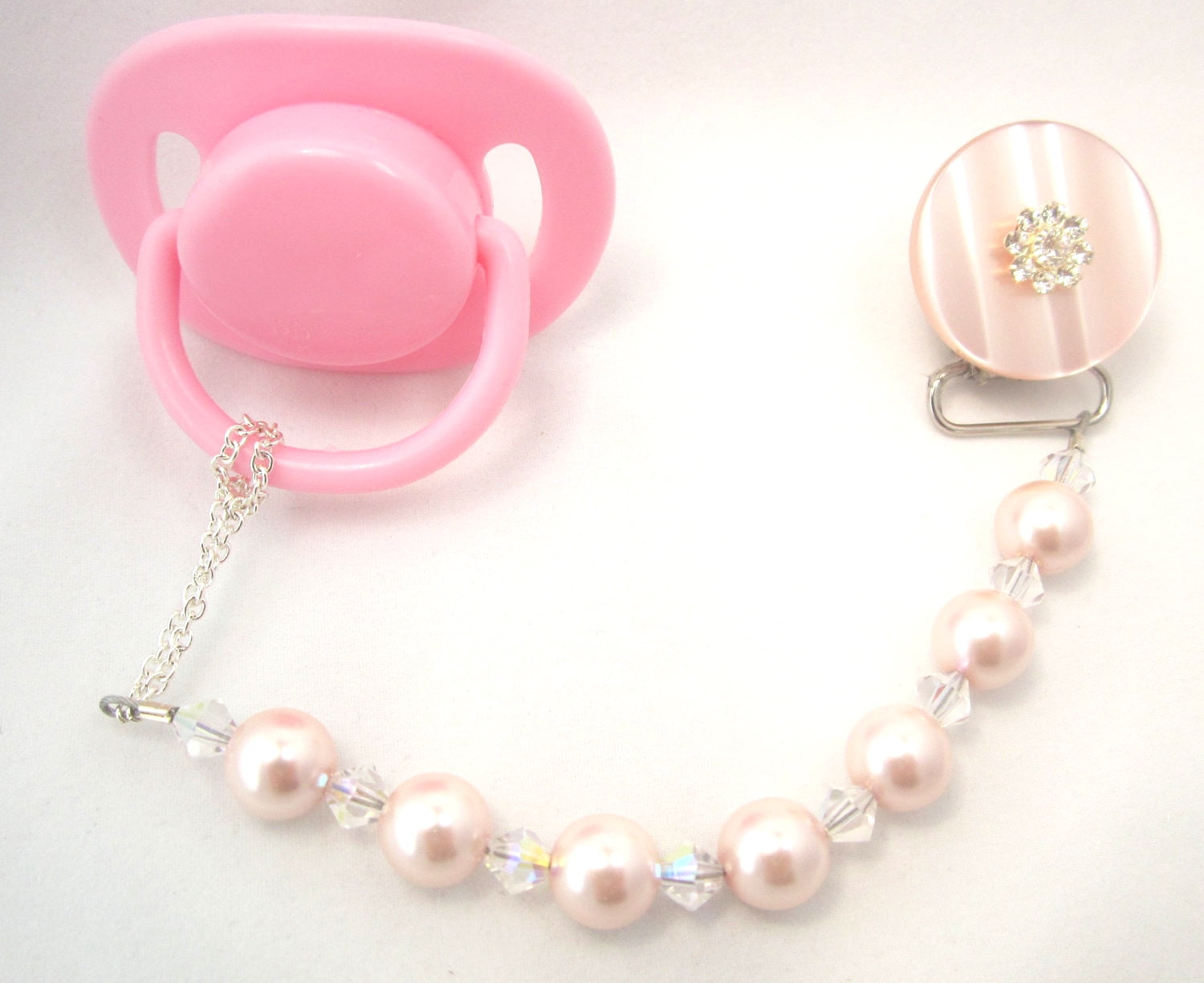 Blingy Pacifier Clip with Big Pearls & Swarovski Crystals